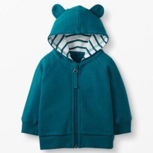 Hanna Andersson Bright Basics Bear Hoodie in Trek Teal size 75 cm 12-18 months